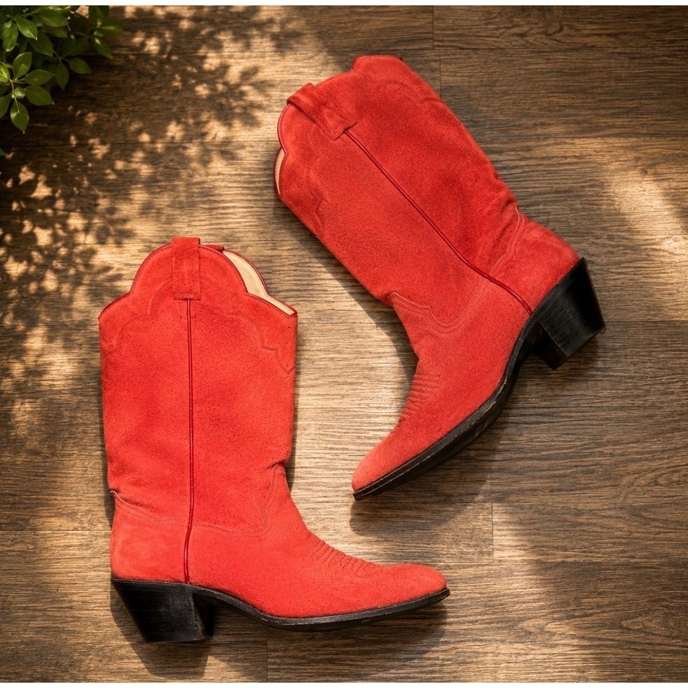 Vintage Panhandle Slim Womens Red Suede Western Cowboy Boots Size 6